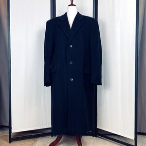 Vintage Silver Cloud Men's Long Black Cashmere Overcoat Size 44R